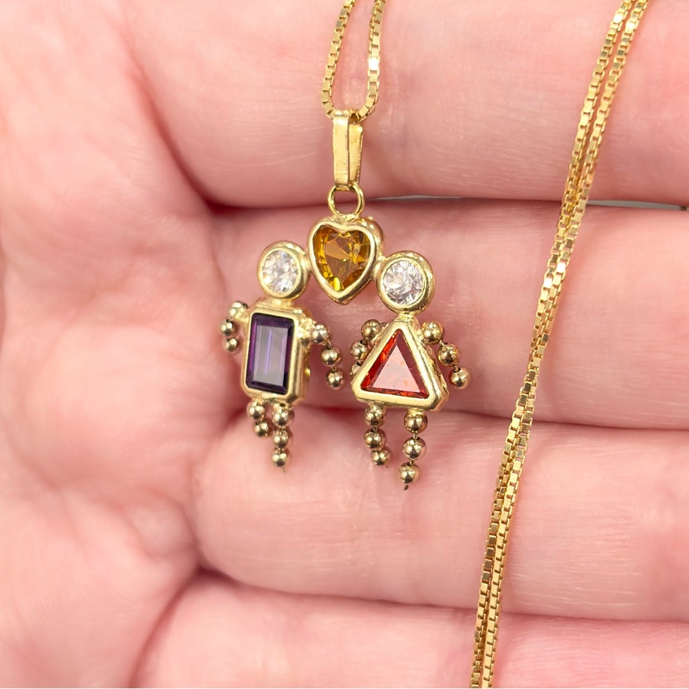 14K Gold Couple Birthstone Pendant: Amethyst, Citrine & Cubic Zirconia - Picture 6 of 11